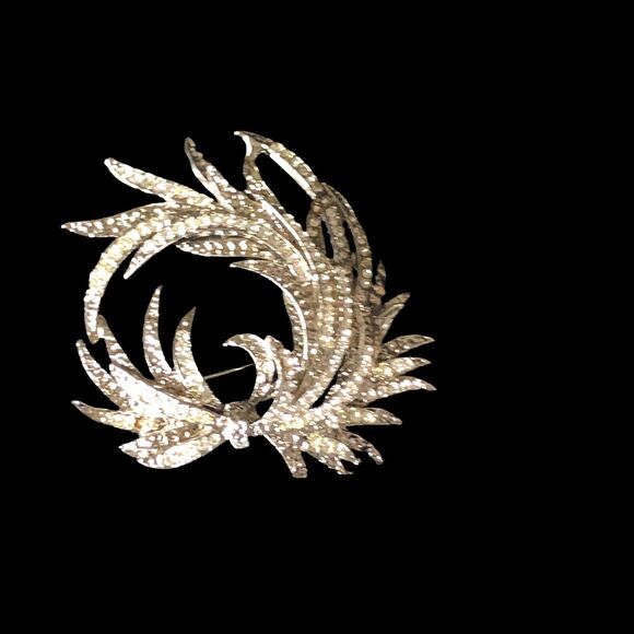 Vintage Signed 1977 Large Rhinestones Encrusted Art Nouveau Floral Spray Brooch - Picture 6 of 8